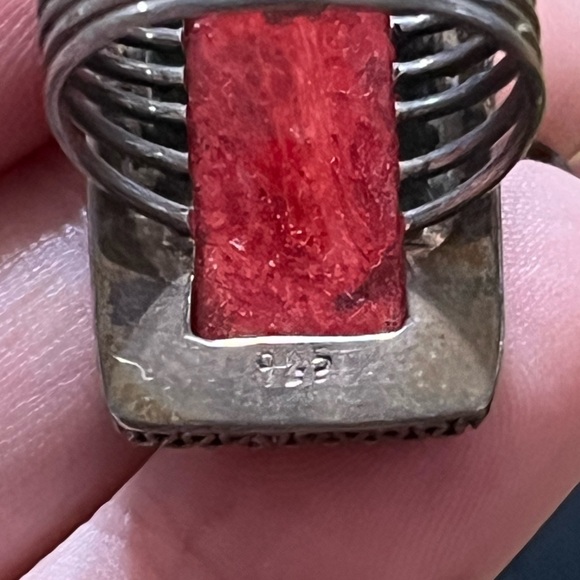 VTG Whimsigoth Red Coral Sterling Silver 925 Size 7 Statement Ring - Picture 7 of 8